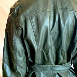Olive green cropped faux leather jacket